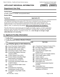 Document preview: Form HS215A Applicant Individual Information - California