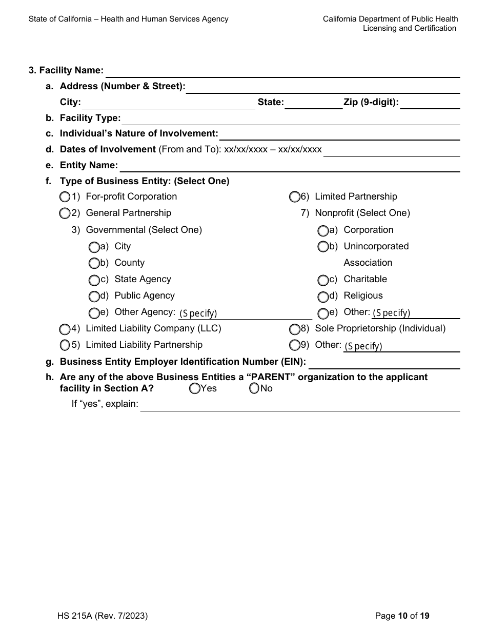 Form HS215A Applicant Individual Information - California, Page 10