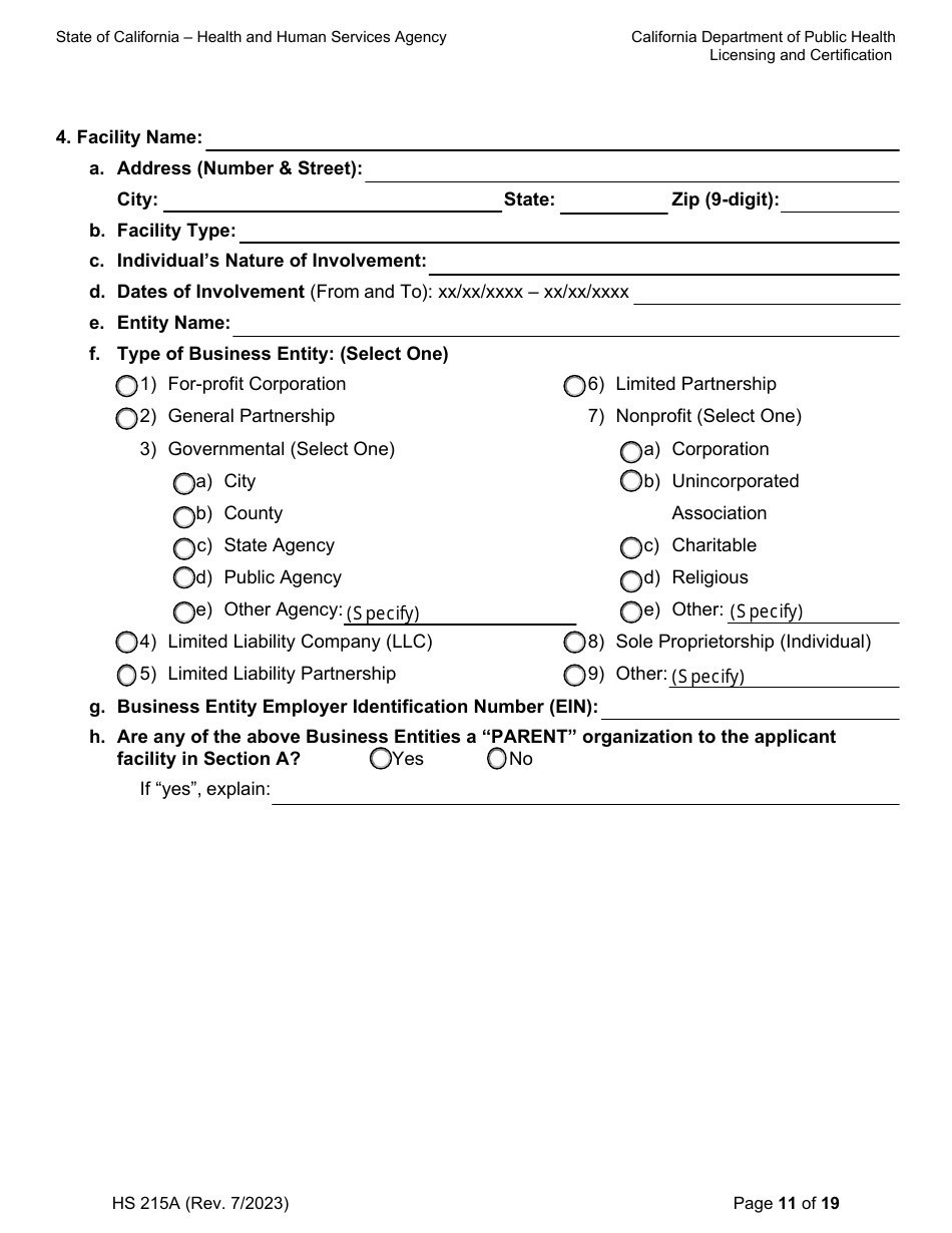 Form HS215A Applicant Individual Information - California, Page 11