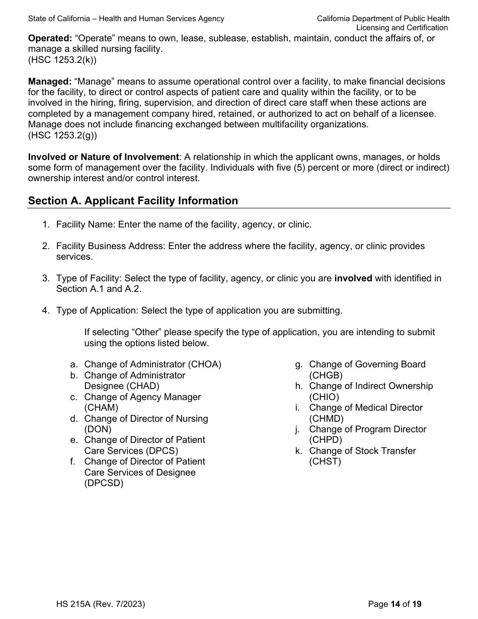 Form HS215A Applicant Individual Information - California, Page 14
