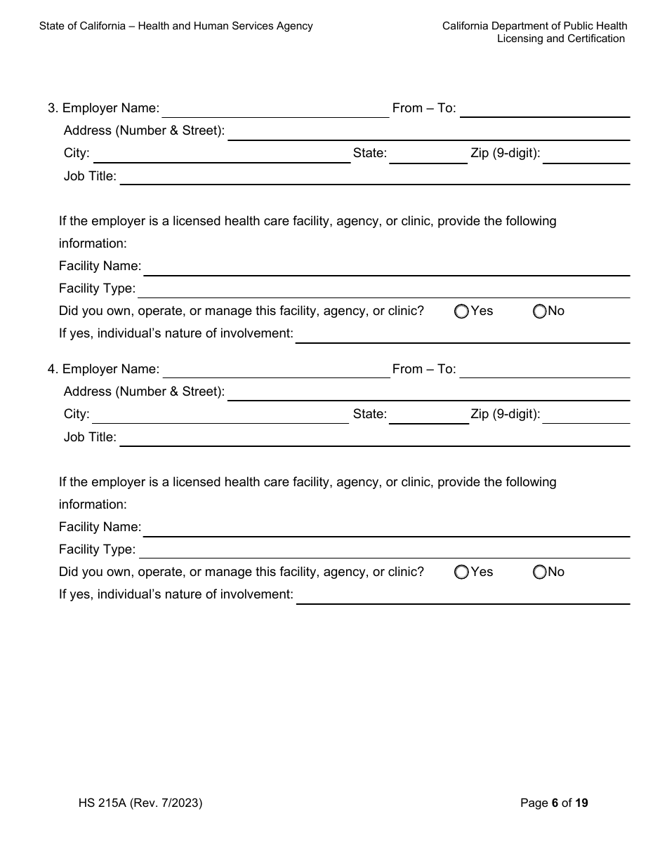 Form HS215A Applicant Individual Information - California, Page 6