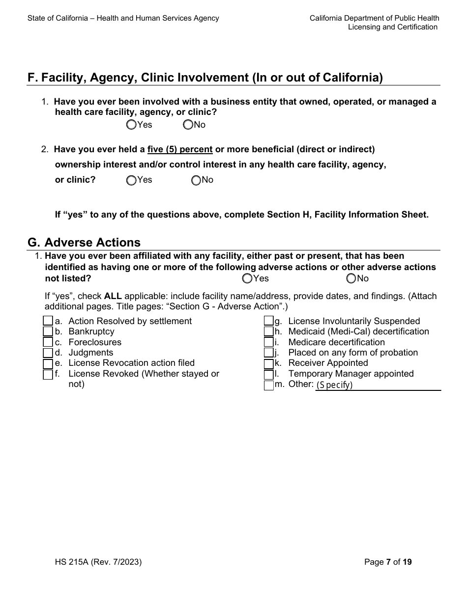 Form HS215A Applicant Individual Information - California, Page 7