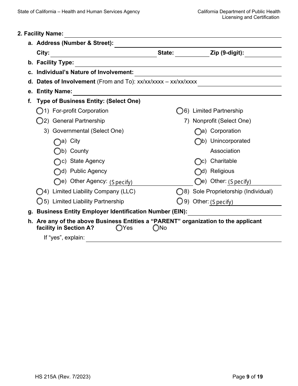 Form HS215A Applicant Individual Information - California, Page 9