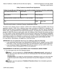 Document preview: Form CDPH8232 X-Ray Technician Limited Permit Application - California