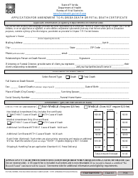 Document preview: Form DH524 Application for Amendment to Florida Death or Fetal Death Certificate - Florida