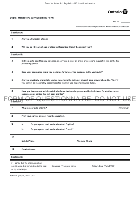 Form 1A  Printable Pdf