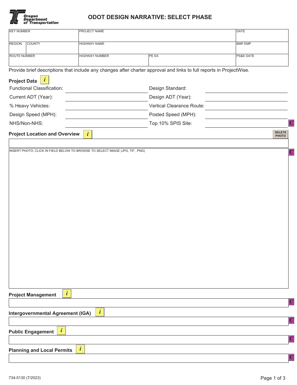 Form 734-5130 Odot Design Narrative - Oregon, Page 1