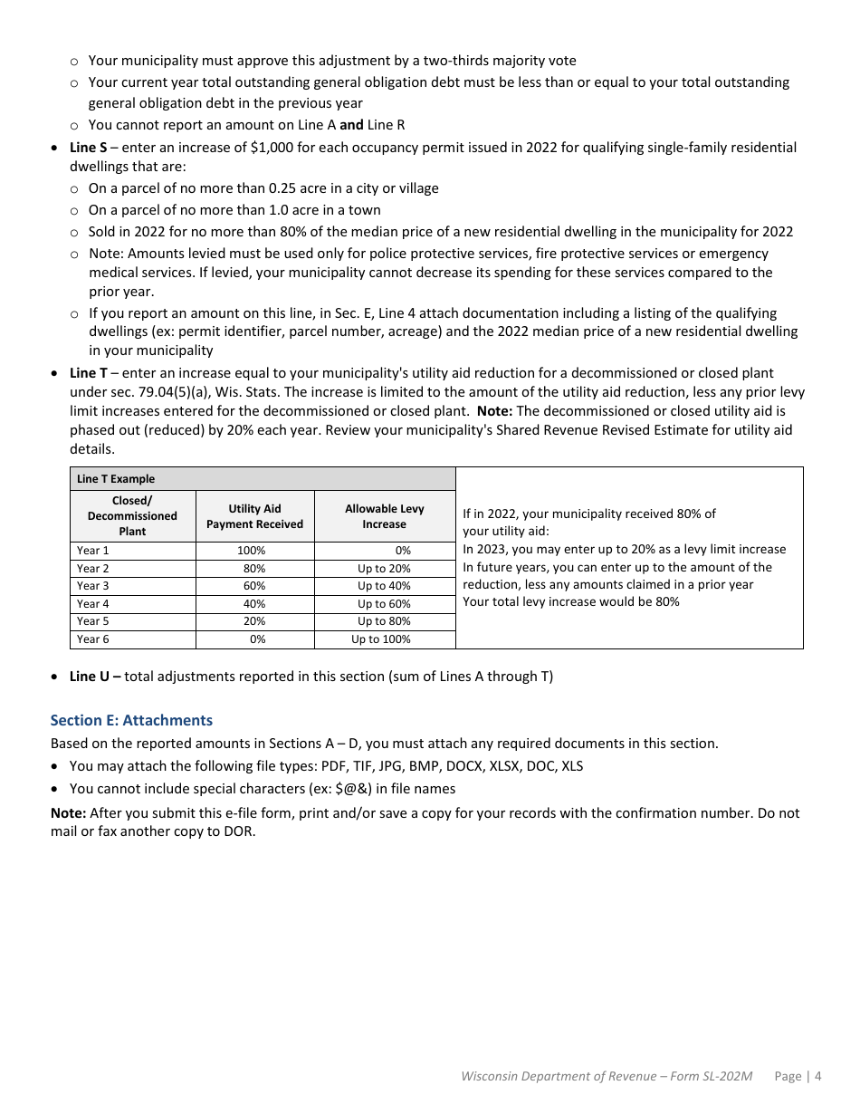 Instructions for Form SL-202M Municipal Levy Limit Worksheet - Wisconsin, Page 4