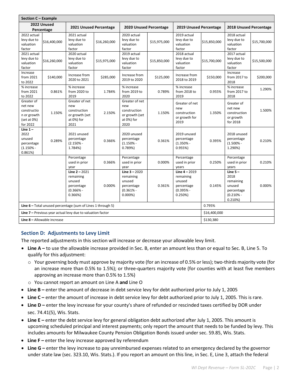 Instructions for Form SL-202C County Levy Limit Worksheet - Wisconsin, Page 2