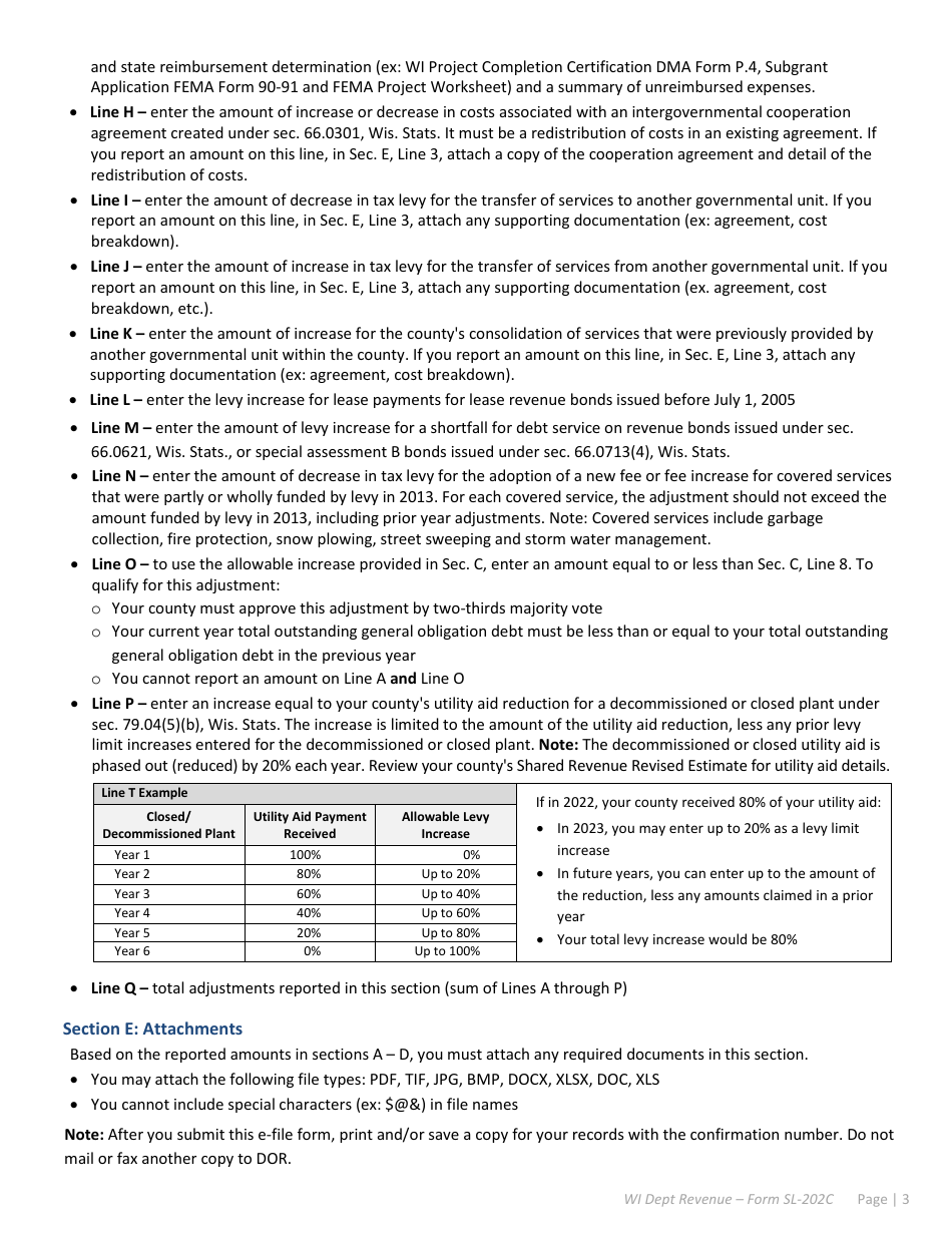Instructions for Form SL-202C County Levy Limit Worksheet - Wisconsin, Page 3