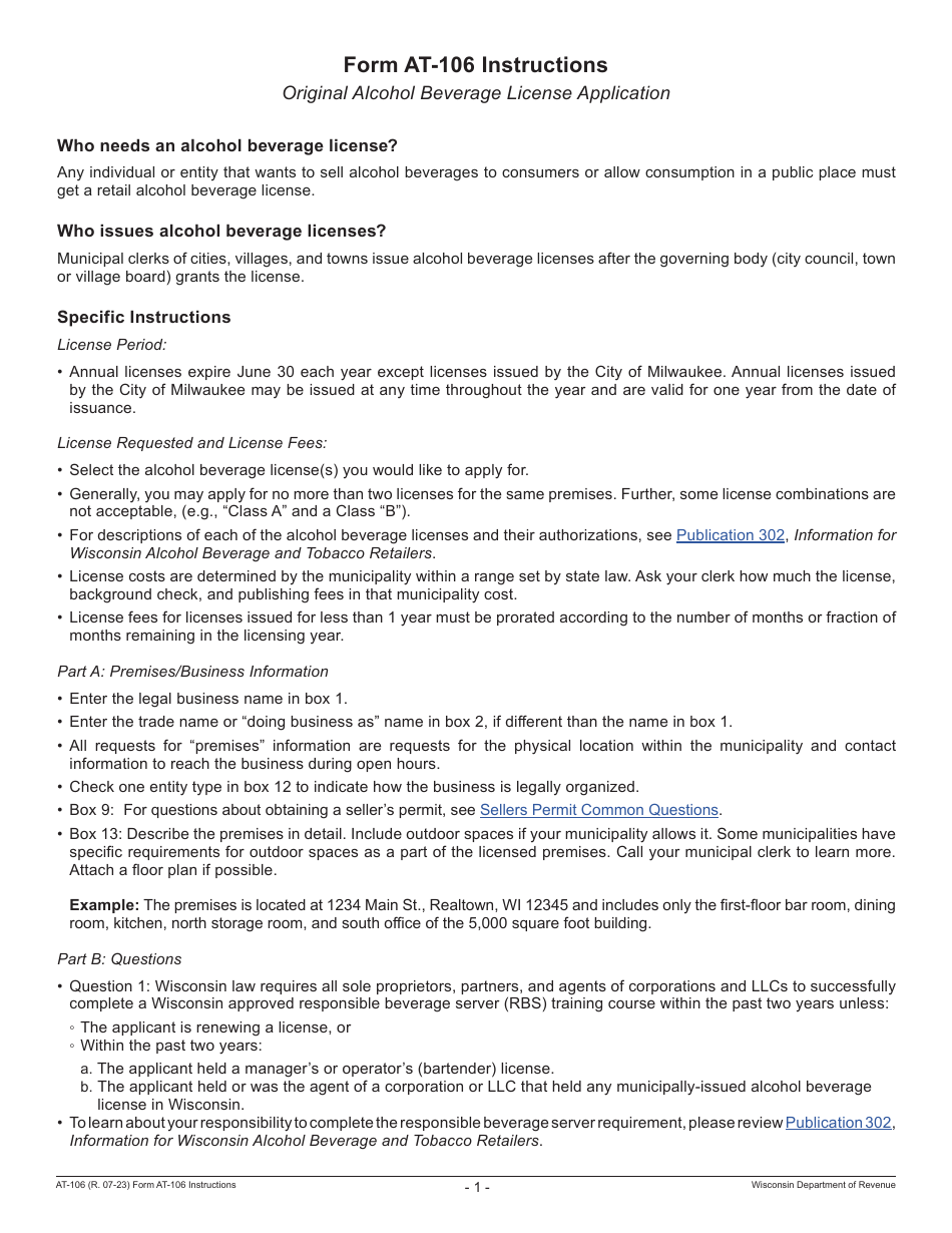 Form AT-106 Original Alcohol Beverage License Application - Wisconsin, Page 3