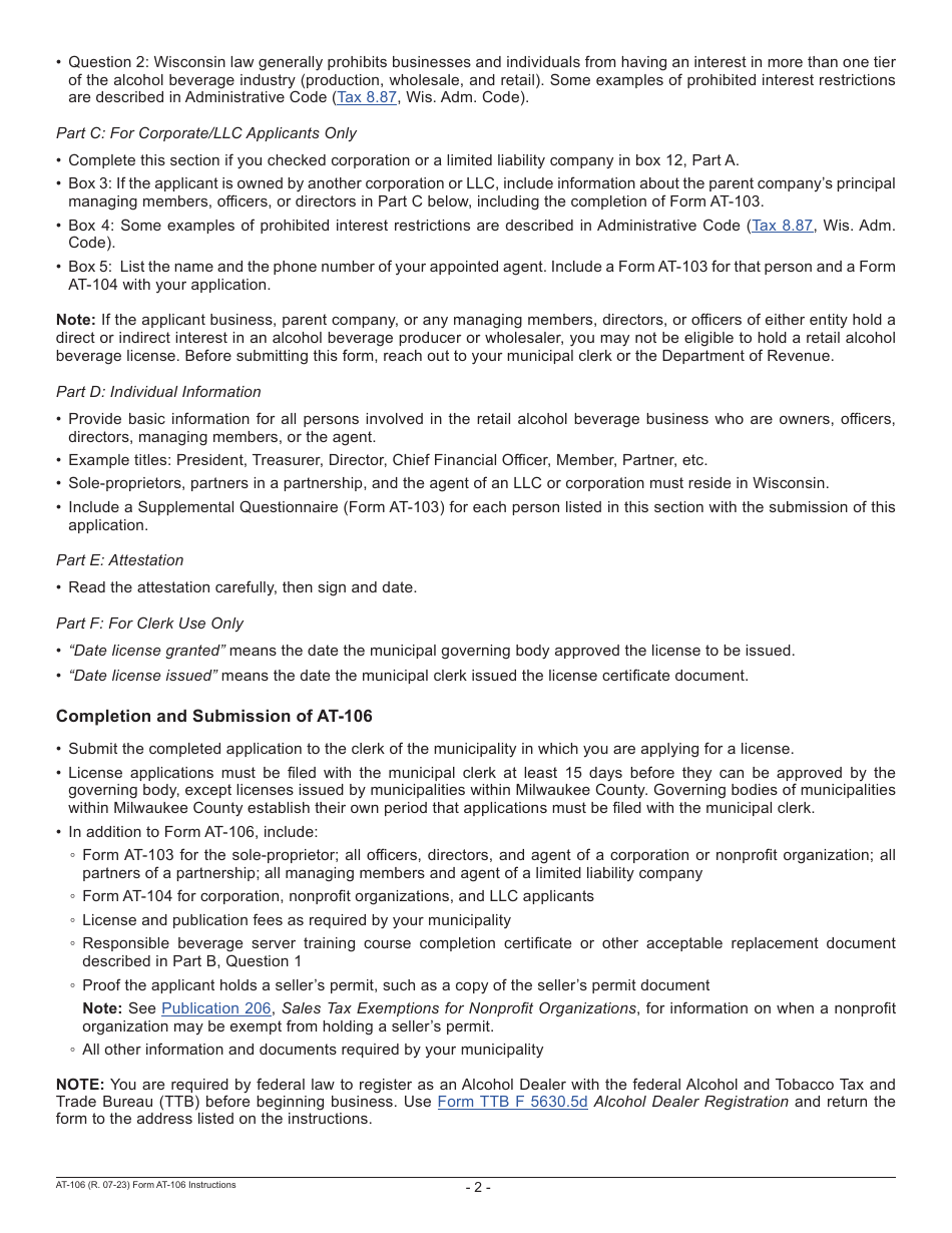 Form AT-106 Original Alcohol Beverage License Application - Wisconsin, Page 4