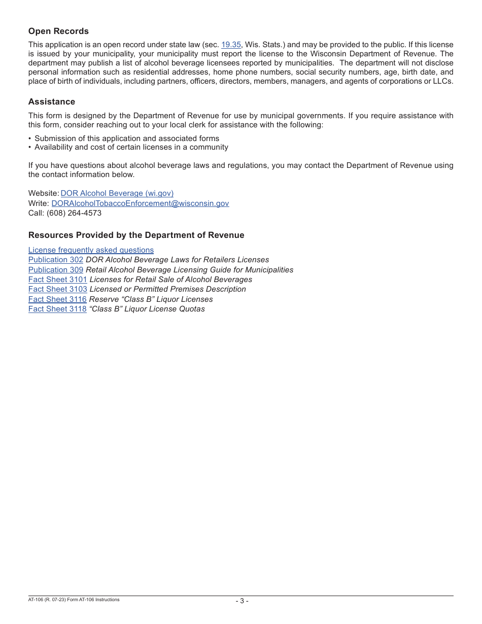 Form AT-106 Original Alcohol Beverage License Application - Wisconsin, Page 5