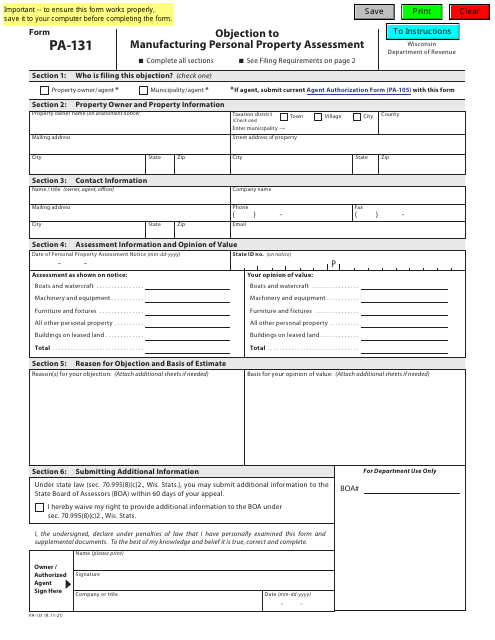 Form PA-131  Printable Pdf