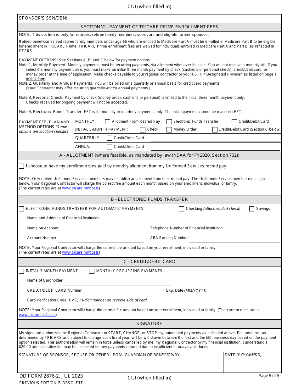 DD Form 2876-2 TRICARE Prime Enrollment, Disenrollment, and Primary Care Manager (PCM) Change Form (West), Page 5
