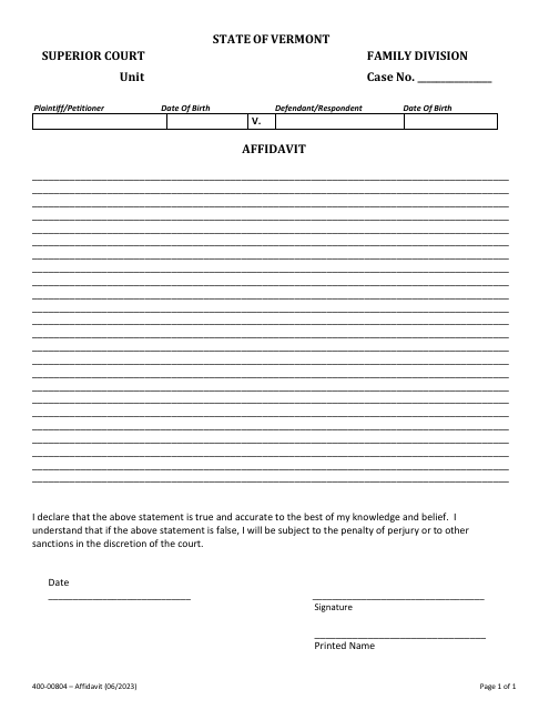 Form 400-00804 Affidavit - Vermont