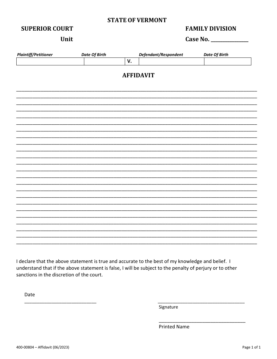 Form 400-00804 Affidavit - Vermont, Page 1