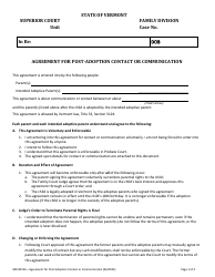 Document preview: Form 400-00126 Agreement for Post-adoption Contact or Communication - Vermont
