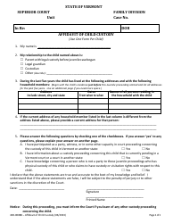 Document preview: Form 400-00088 Affidavitof Child Custody - Vermont