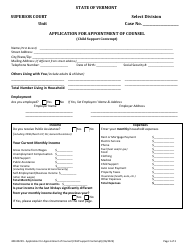 Form 400-00229 Application for Appointment of Counsel (Child Support Contempt) - Vermont