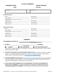 Document preview: Form 400-00836 Complaint for Divorce/Legal Separation/Dissolution With Children - Vermont