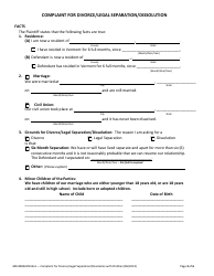 Form 400-00836 Complaint for Divorce/Legal Separation/Dissolution With Children - Vermont, Page 3