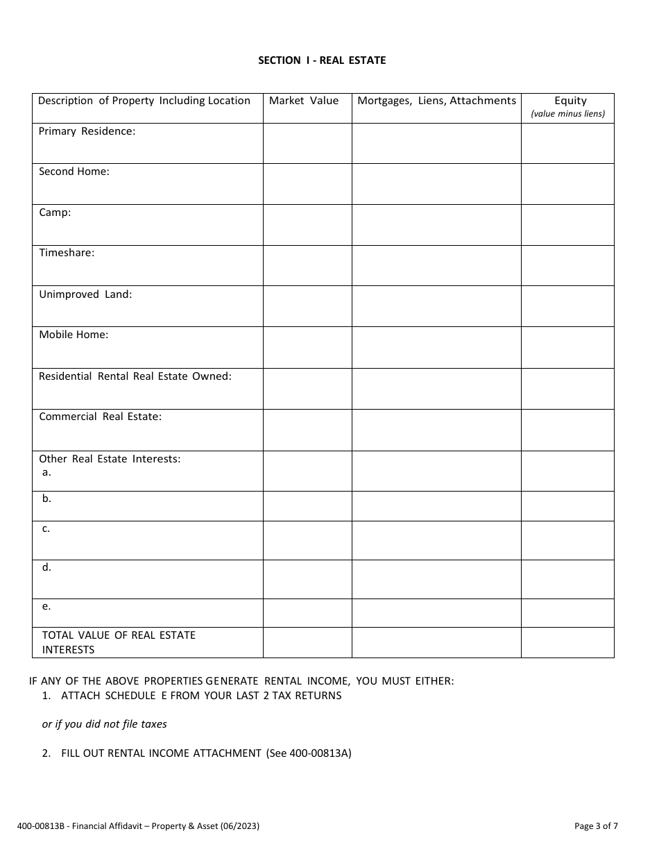 Form 400-813B Financial Affidavit - Property and Assets - Vermont, Page 3