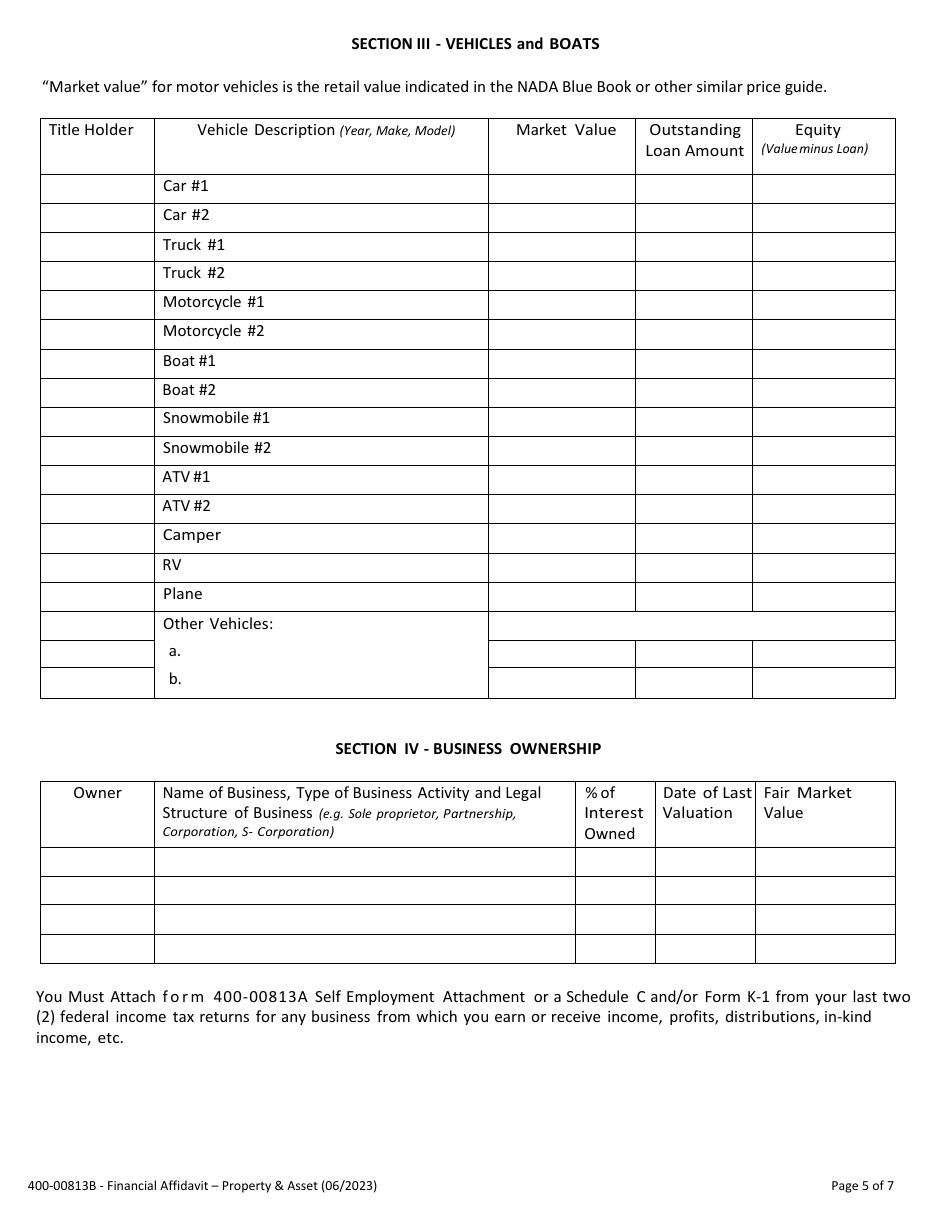Form 400-813B Financial Affidavit - Property and Assets - Vermont, Page 5
