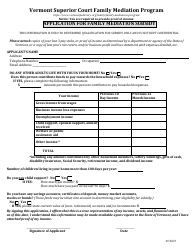 Document preview: Application for Family Mediation Subsidy - Family Mediation Program - Vermont