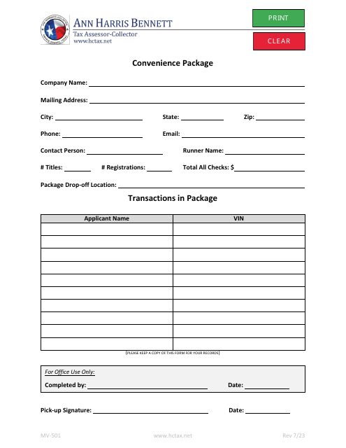 Form MV-501  Printable Pdf