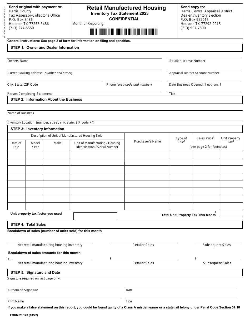 Form 23 128 2023 Fill Out Sign Online And Download Fillable Pdf Harris County Texas