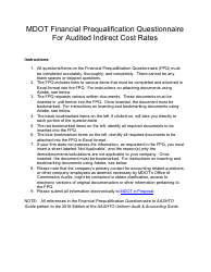 Document preview: Financial Prequalification Questionnaire for Audited Indirect Cost Rates - Michigan