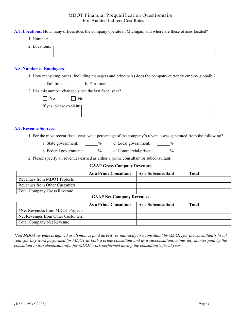 Financial Prequalification Questionnaire for Audited Indirect Cost Rates - Michigan, Page 13
