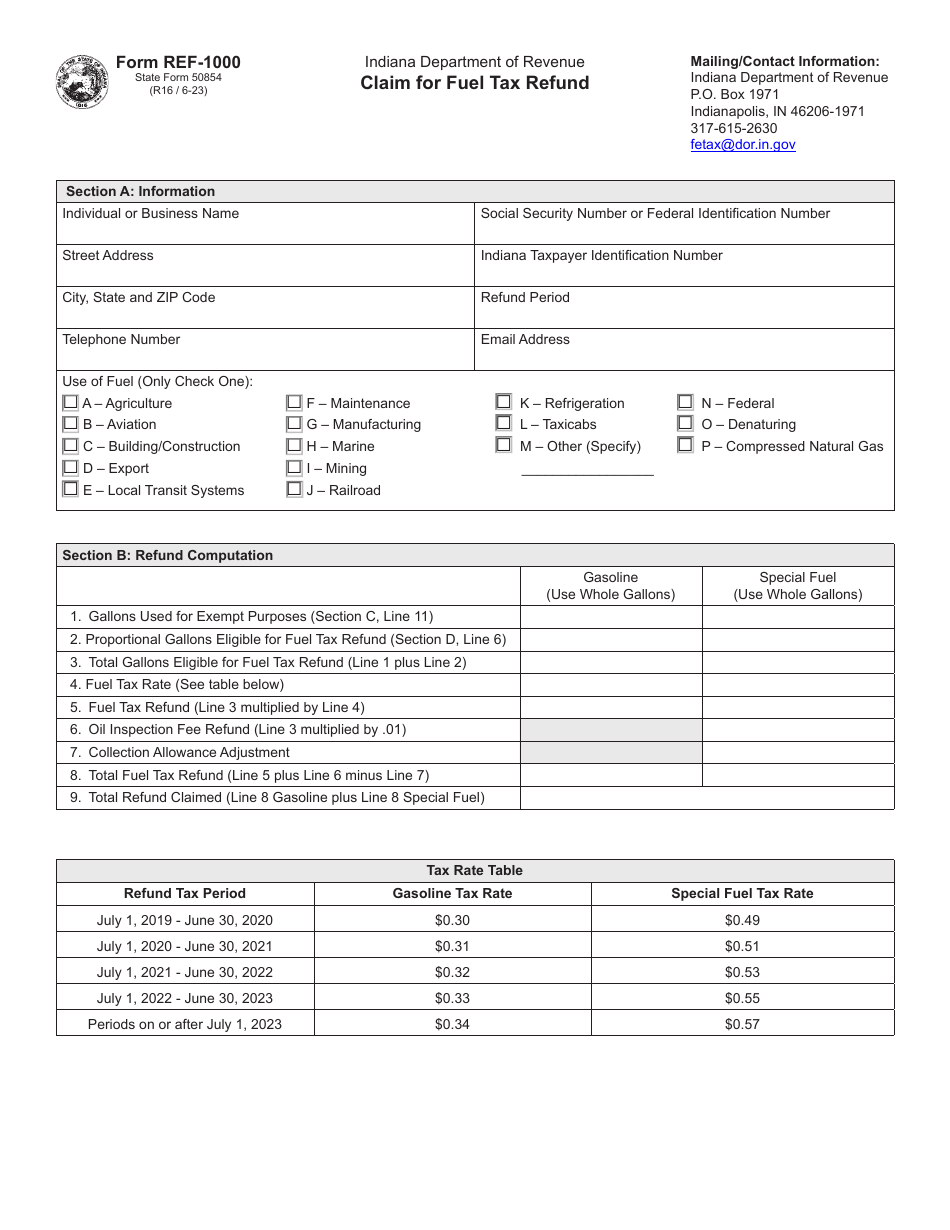 Form REF-1000 (State Form 50854) Download Fillable PDF or Fill Online ...