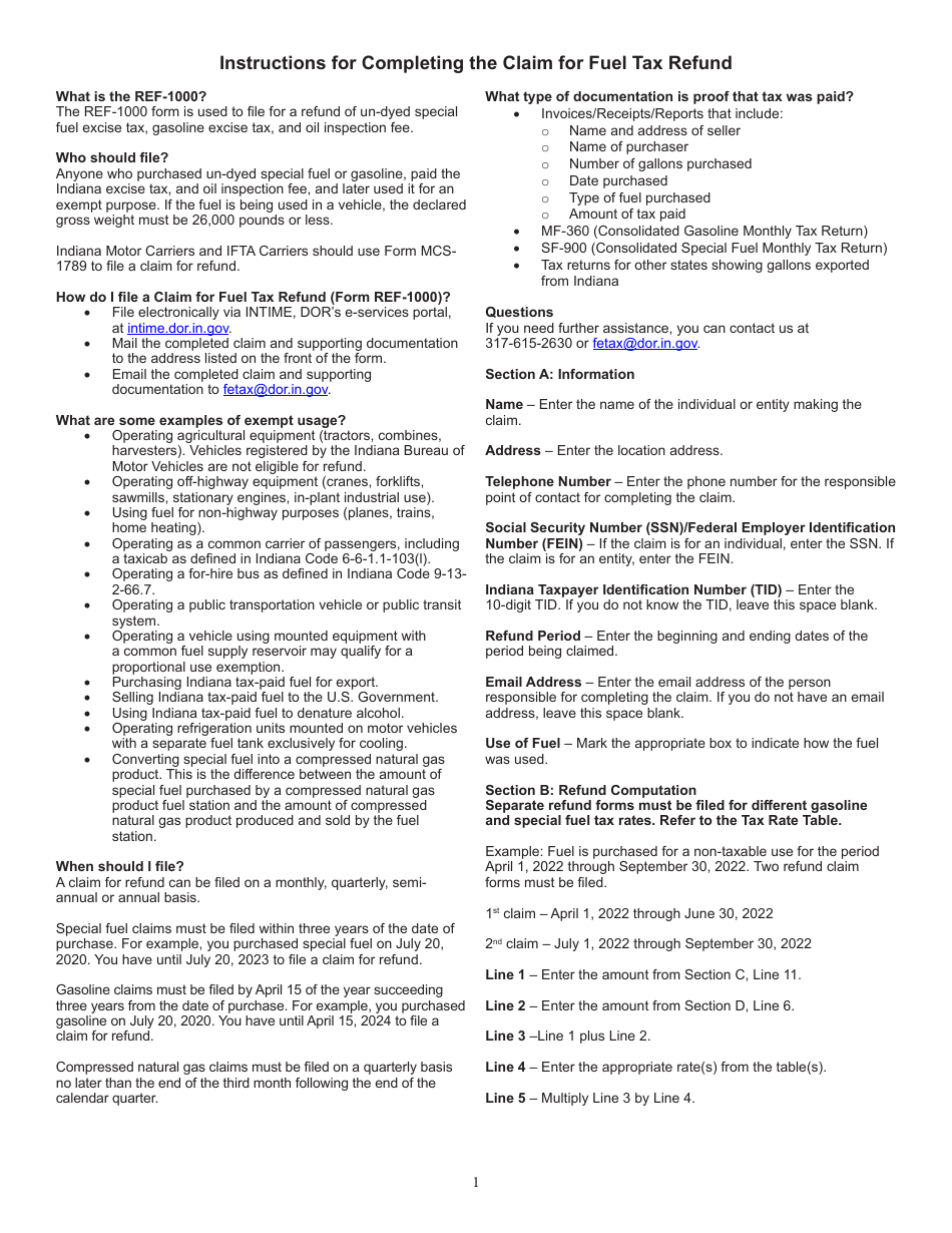 Form REF-1000 (State Form 50854) Claim for Fuel Tax Refund - Indiana, Page 4