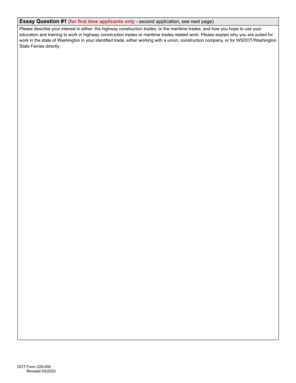 DOT Form 226-005 Scholarship Application for Highway Construction and Maritime Trades - Washington, Page 3