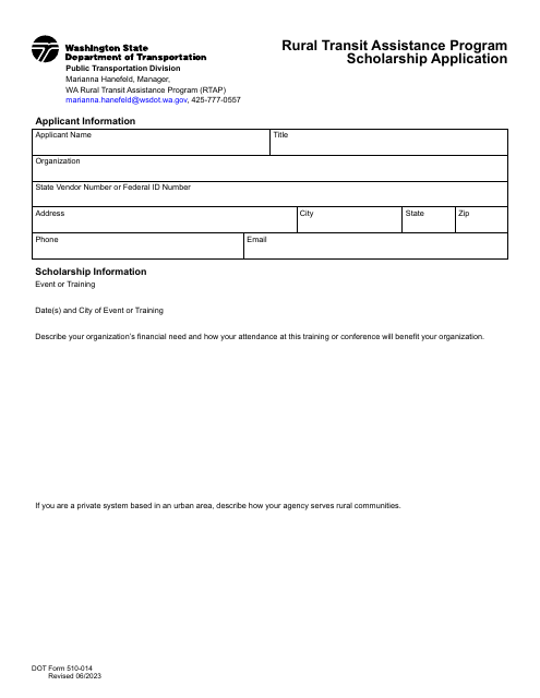 DOT Form 510-014  Printable Pdf