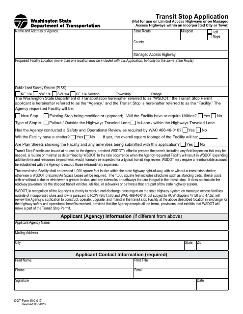DOT Form 510-017 Transit Stop Application - Washington