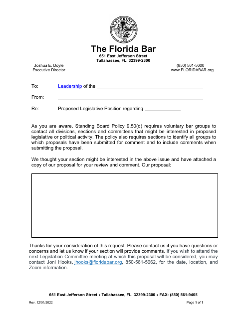 Notice of Position Request to Interested Parties - Florida