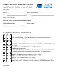 Document preview: Quality Assurance Checklist for Secure Testing - Oregon Statewide Assessment System - Oregon