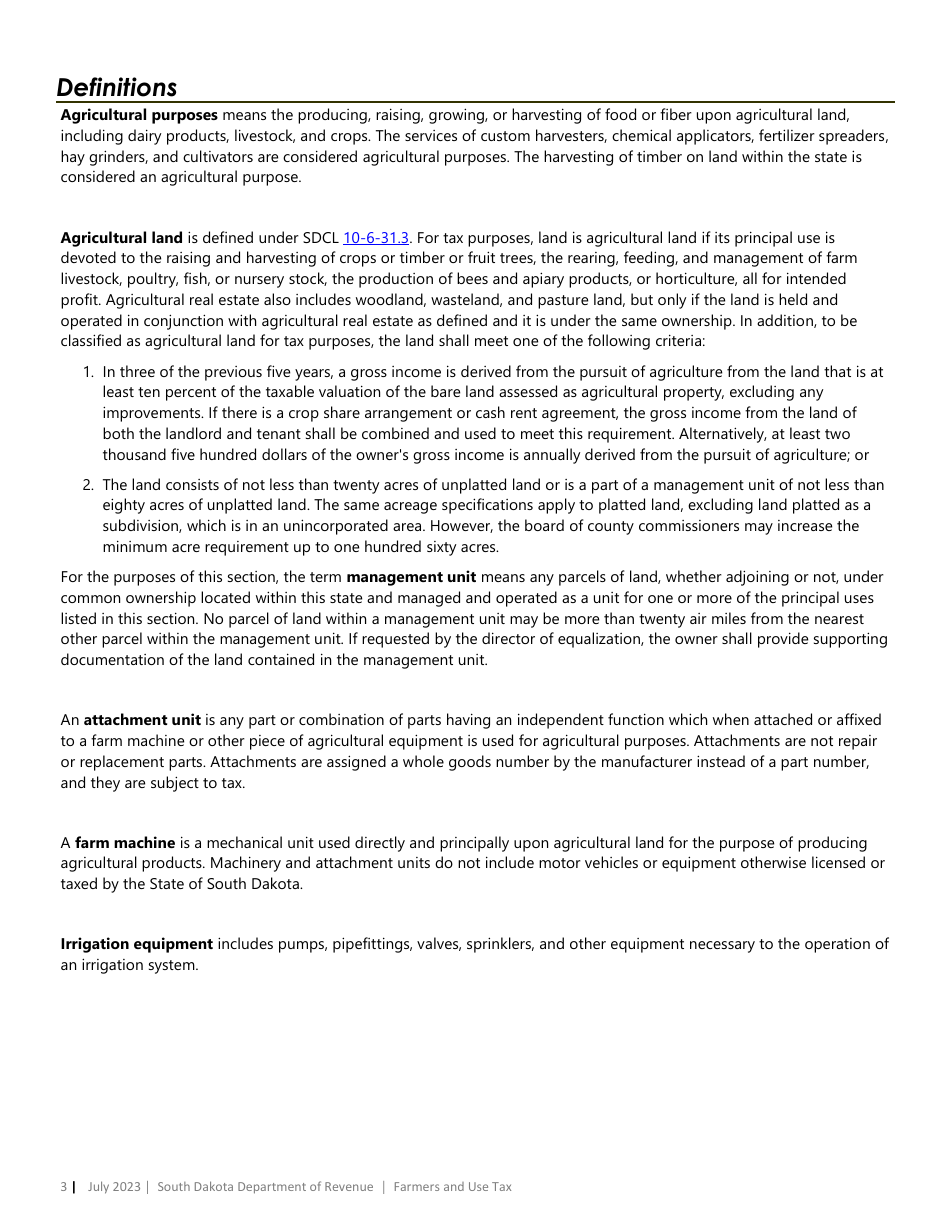 Farmers Use Tax Form - South Dakota, Page 3