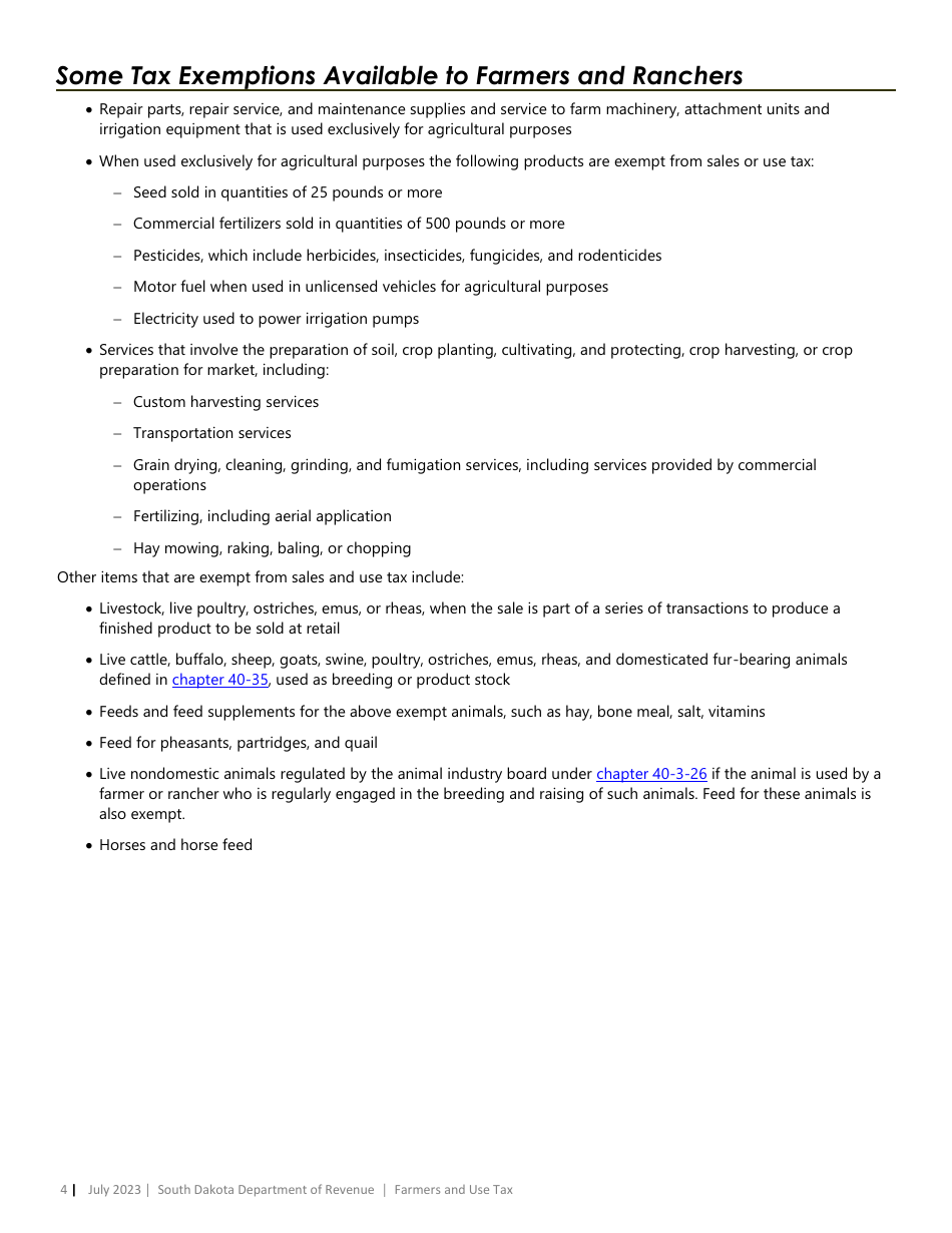 Farmers Use Tax Form - South Dakota, Page 4