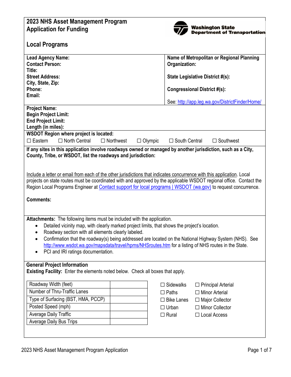 Application for Funding - Nhs Asset Management Program - Washington, Page 1