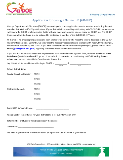 Application for Georgia Online Iep (Go-Iep) - Georgia (United States) Download Pdf