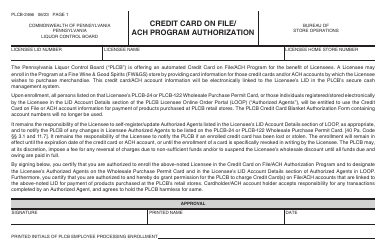 Form PLCB-2466 Credit Card on File/ACH Program Authorization - Pennsylvania