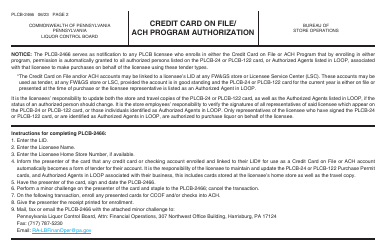 Form PLCB-2466 Credit Card on File/ACH Program Authorization - Pennsylvania, Page 2