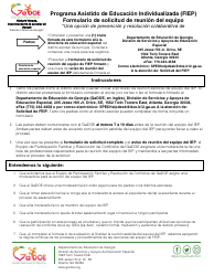 Document preview: Formulario De Solicitud De Reunion Del Equipo - Programa Asistido De Educacion Individualizada (Fiep) - Georgia (United States) (Spanish)