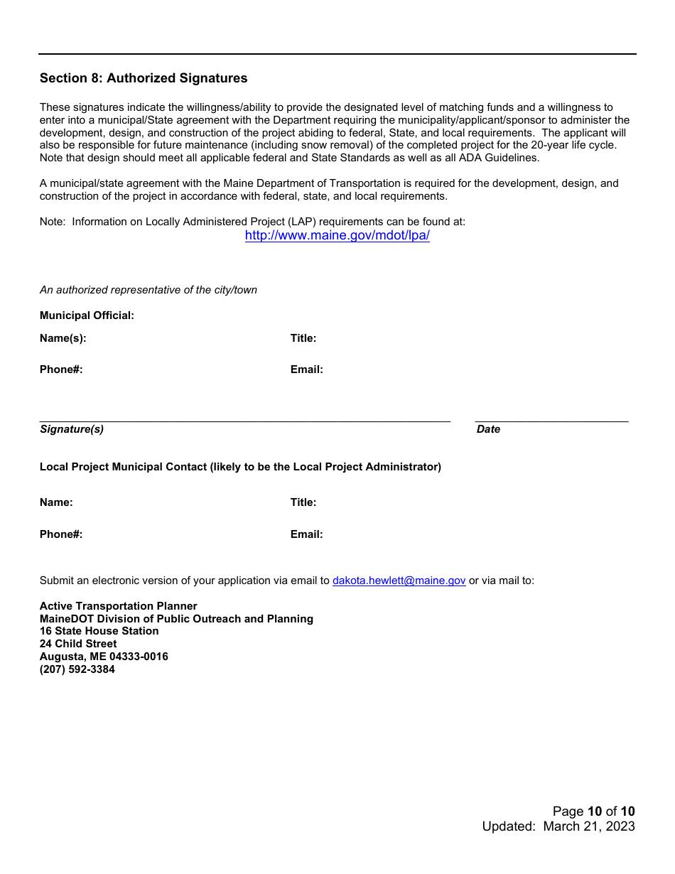 Mainedot Bikeped Program Funding Application - Maine, Page 10