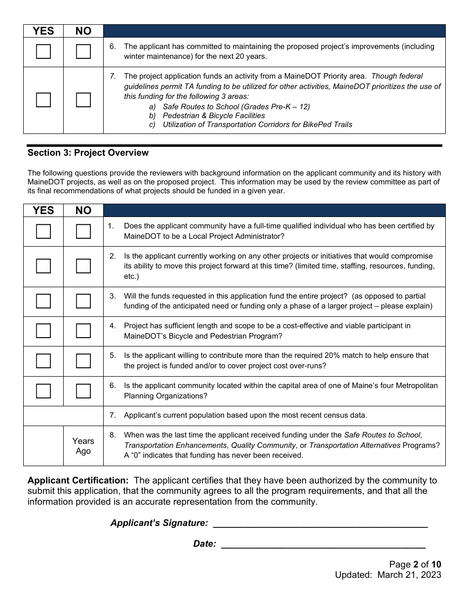 Mainedot Bikeped Program Funding Application - Maine, Page 2
