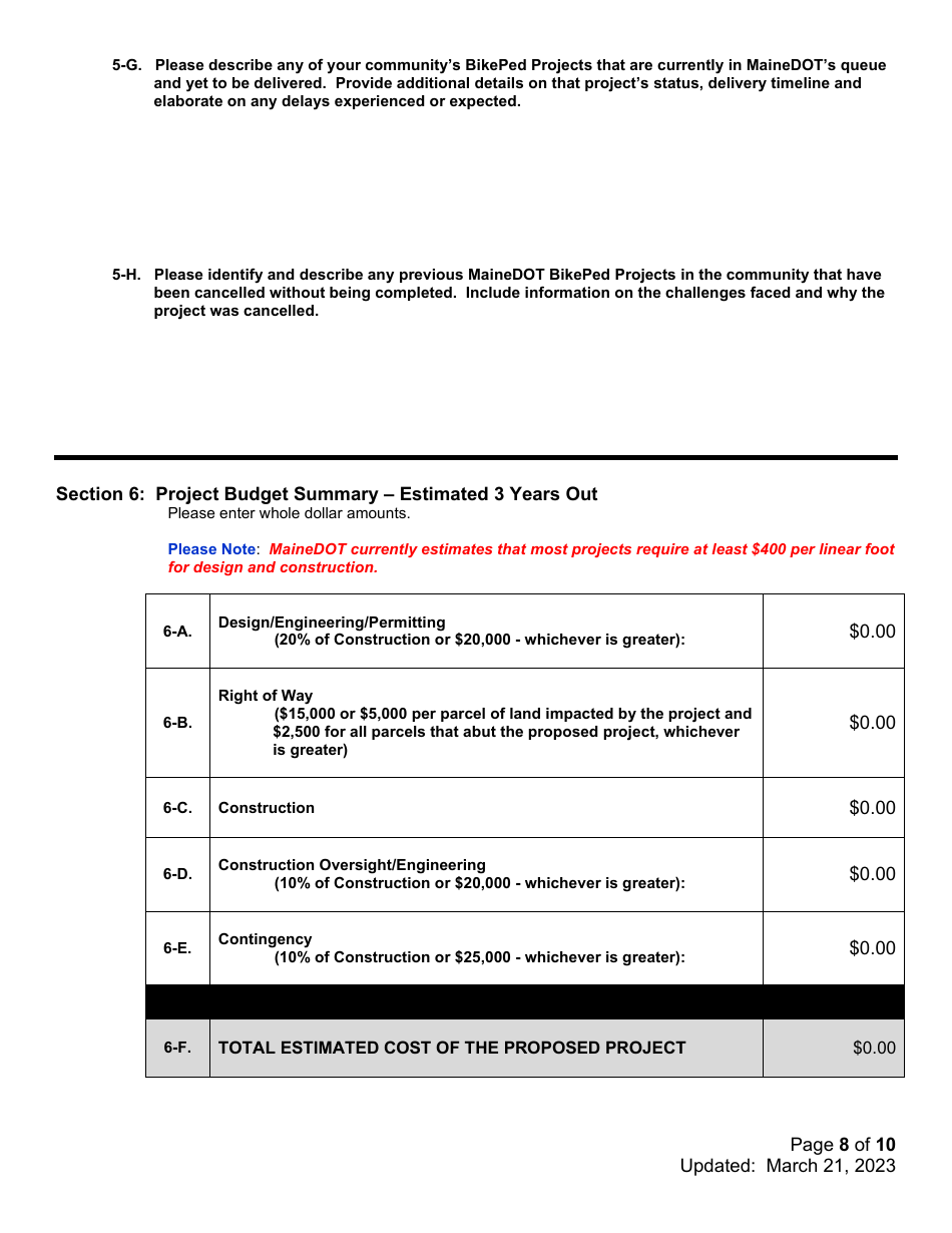 Mainedot Bikeped Program Funding Application - Maine, Page 8